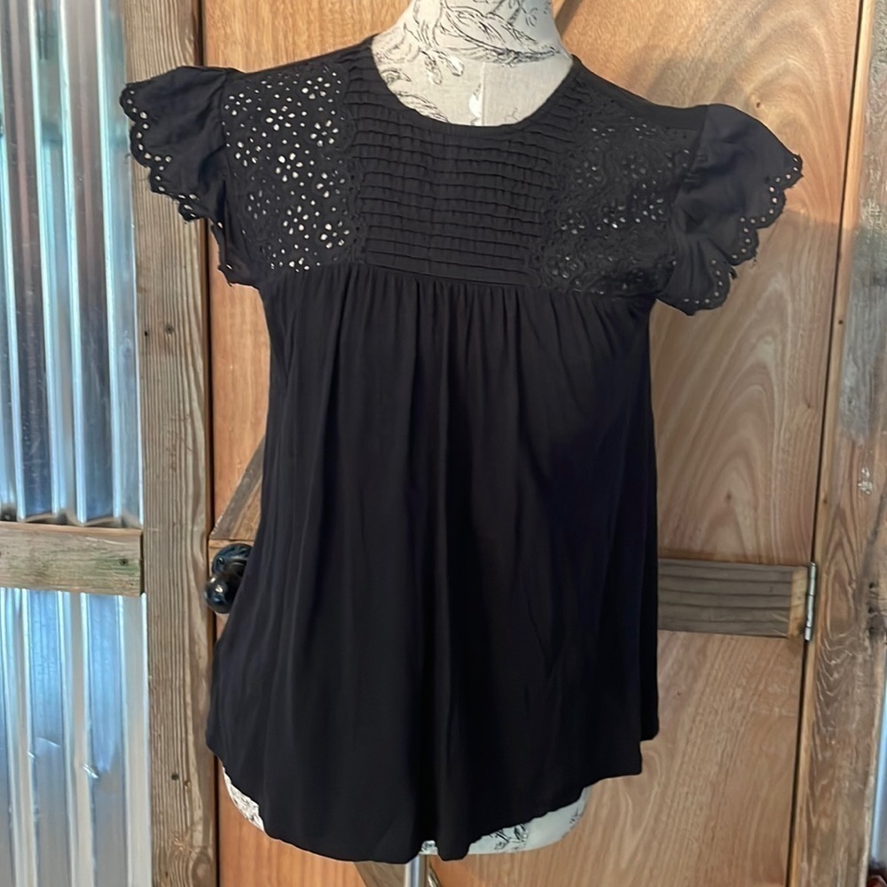 Loft Black Eyelet Top XS